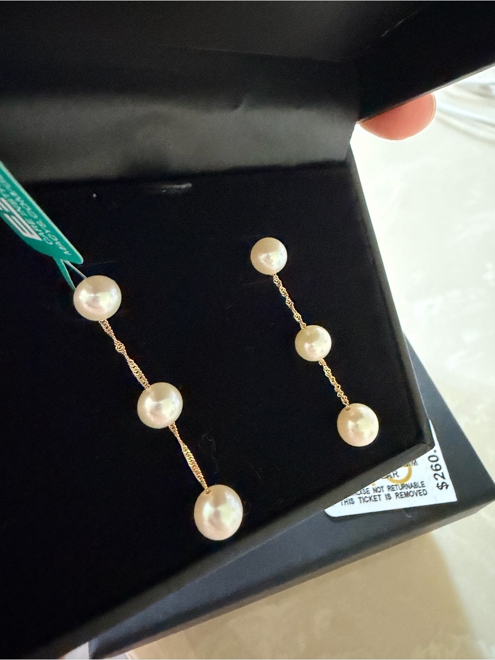 Macy's Effy Gold Pearl Linear Drop Earrings - White Pearls